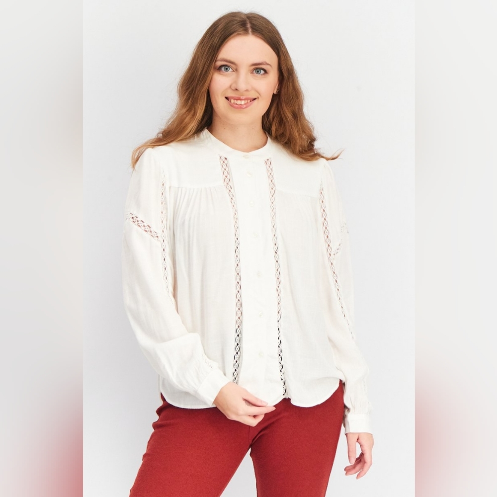 Lucky Brand Lace Front Feminine Classic Ivory Cream Button Down Shirt - XL NWT - Picture 10 of 14